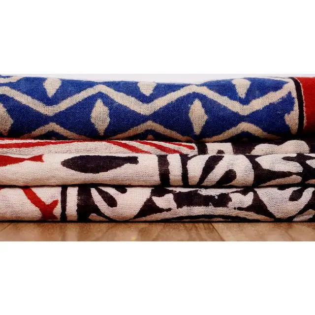 Hand Block Printed Pario Gaiter Sarongs Beach Cover Up Women Head Scarves Size 72x44 Inches Wholesale And Low Price Bagru Print