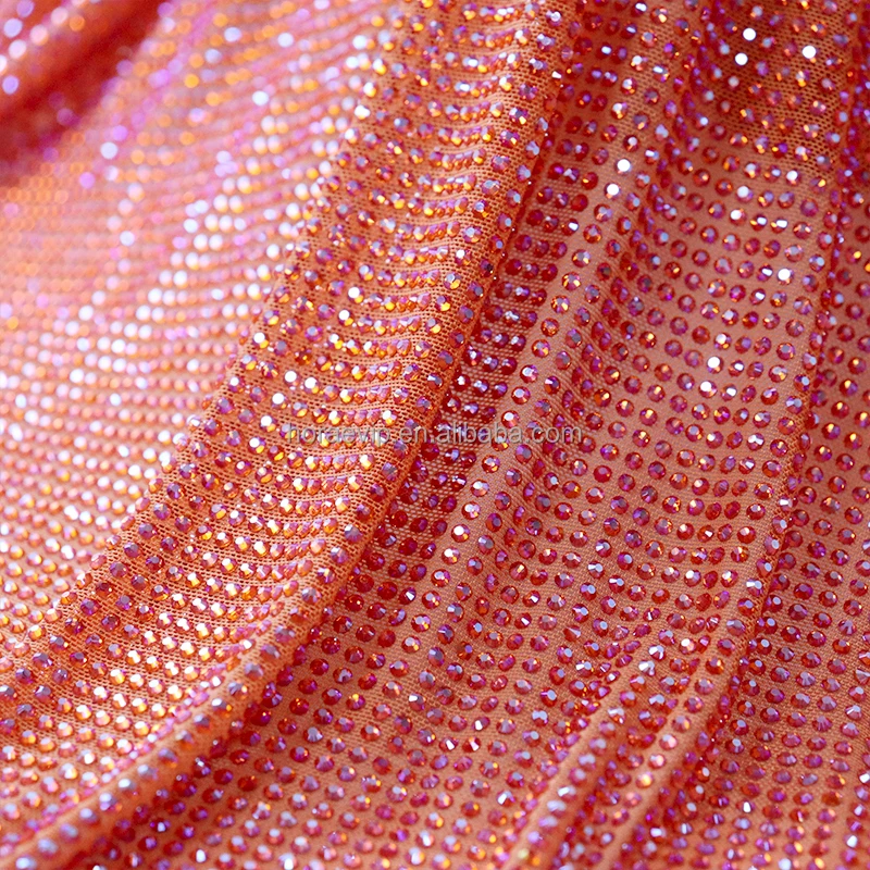 FB001 Glass Lace Crystal Mesh Fabric 1mm Spacing Bling Crystal Dance Fabric Embroidery Netting Rhinestone Fabric