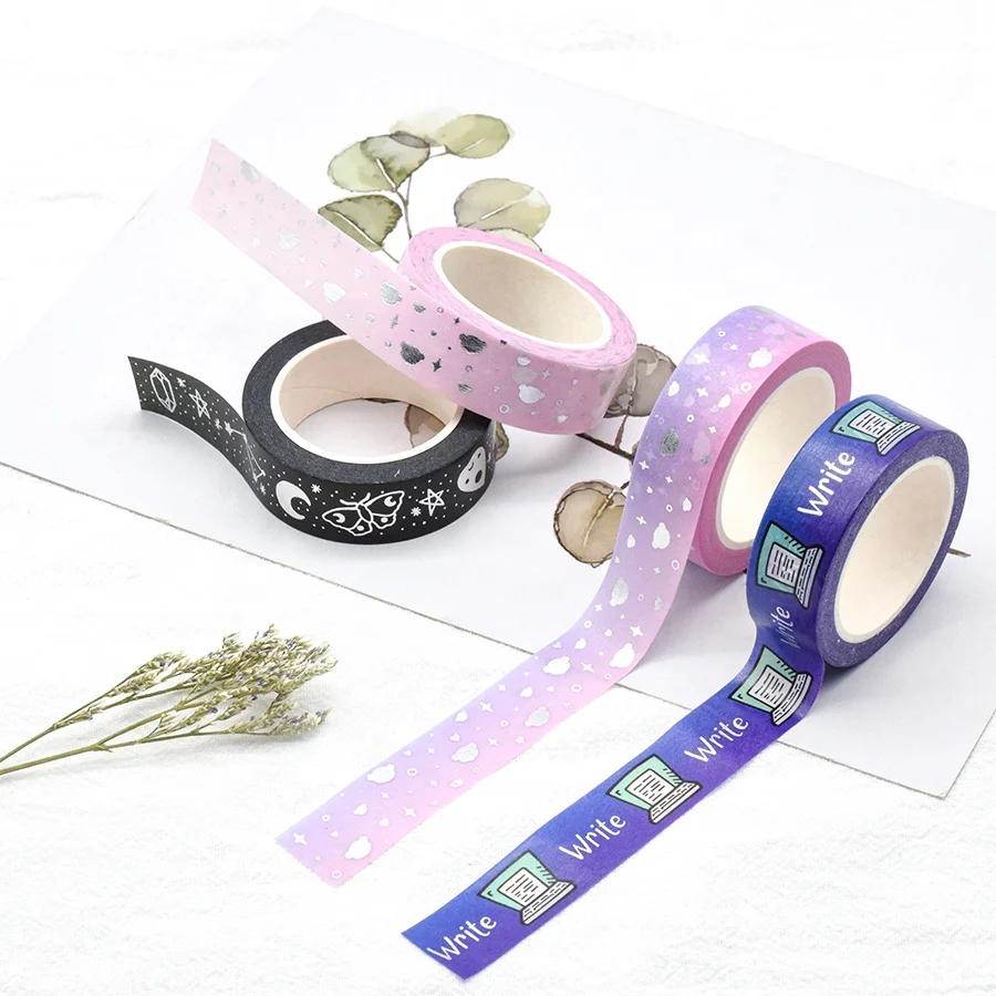 Sticky Decorative Paper Colorful Adhesive Glitter Tapes Stationery Stripe Tape Washi