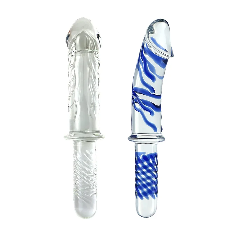 11Inch Realistic Double Ended Glass Dildo With Handle G-spot Stimulation Masturbation Sex Toys Glass Stick Anal Plug Butt Plug