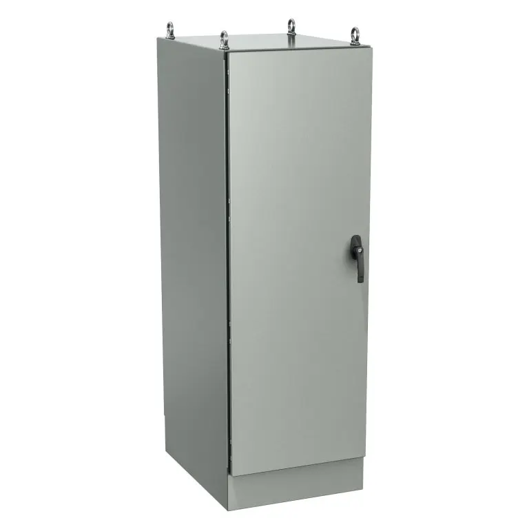 Single door cabinet with adjustable interior panel and padlockable 3 point lock mechanism