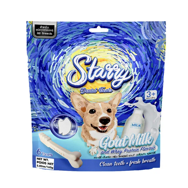 Starry Brand name Pet food Dog treat Dental treat Goat Milk flavor Dog bone shape 165g per bag