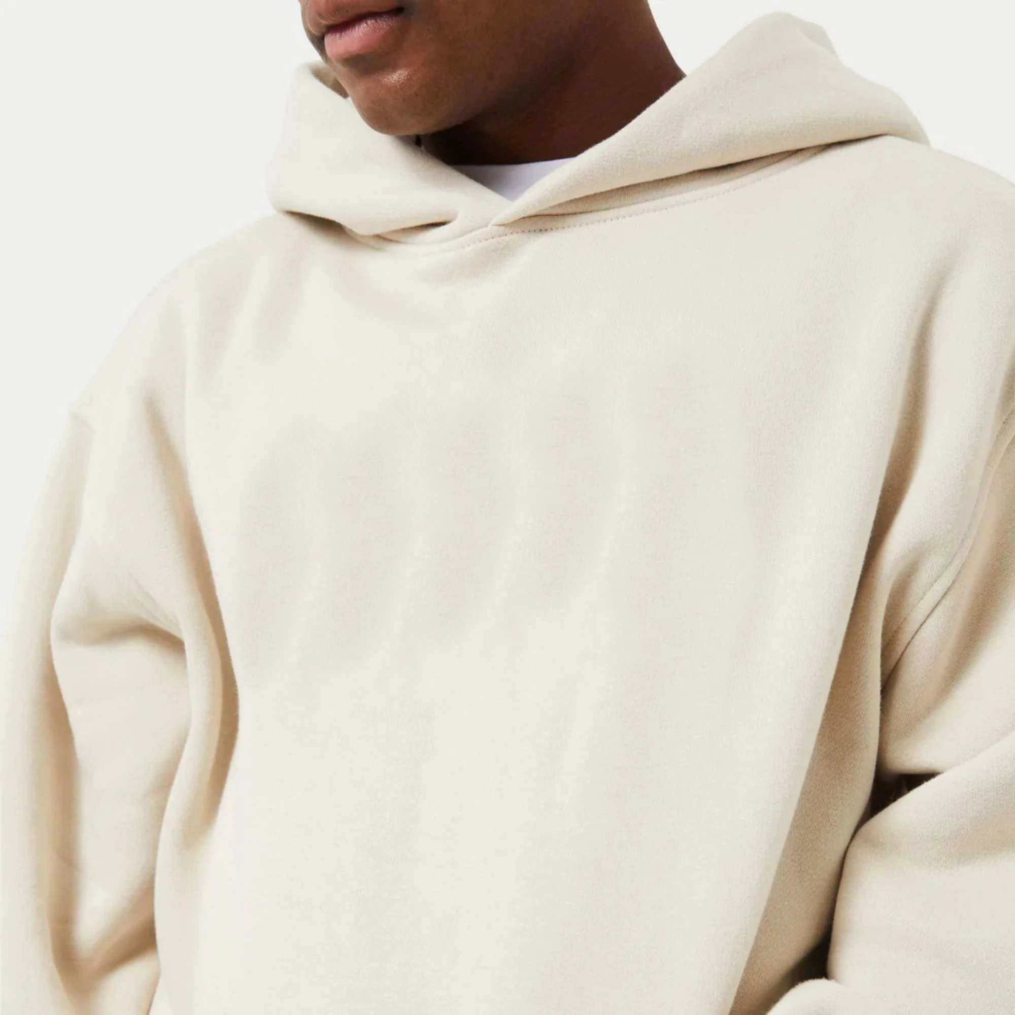 80% Cotton 20% Polyester Dropped Shoulders Pullover Style Cross Over Neckline Ribbed Hem and Cuffs Oatmeal Oversized Hoodie
