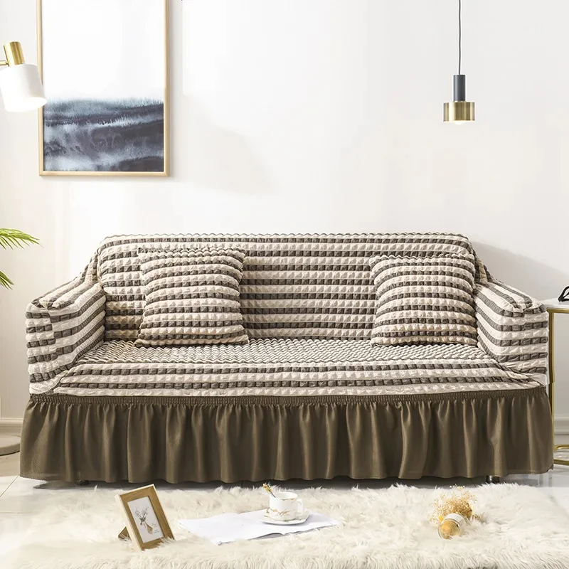 Factory custom wholesale elastic cushion cover high stretch durable furniture protector universal sofa cover with skirt