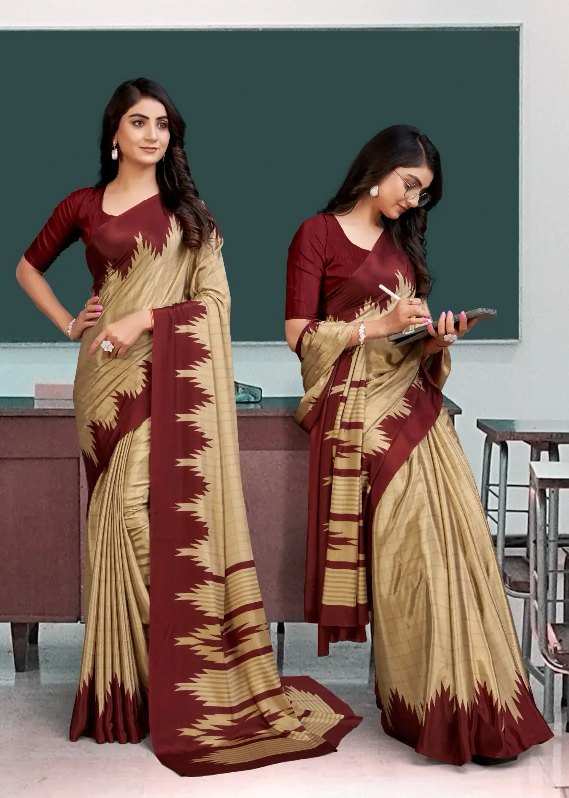 Beautiful Italian crepe silk Uniform sarees for women