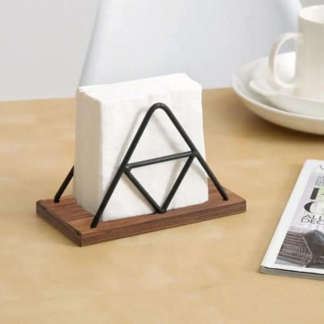 Premium Grade American Tissue Stand Wood And Metal Material Crafts Geometrical Style Top Selling  Retro napkin Stand At Low MOQ