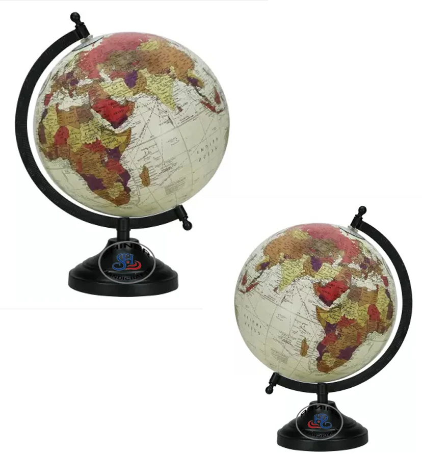 Wood Base - World Globe Rotating Vintage Decorative Nautical Desktop Table White Color World Map Rotated World Globe