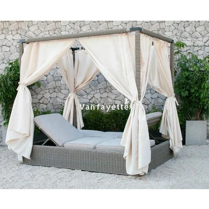 Double Pool Lounge Chair Double Sunbeds for Sale Double Outdoor Lounger Double Sunbed Chaise Lounge with Canopy