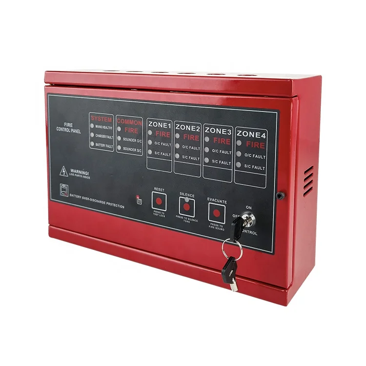 Conventional Wired 4 zone Fire Alarm Control Panel cheap fire alarm control panels with red color Fire Security System