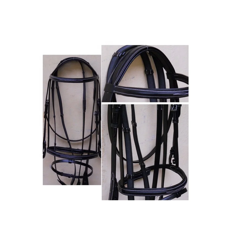 HORSE LEATHER SHOW BRIDLE FANCY WHITE STITCHING  SOFTY PADDED ON BROBAND & NOSEBAND WITH WEB REIN