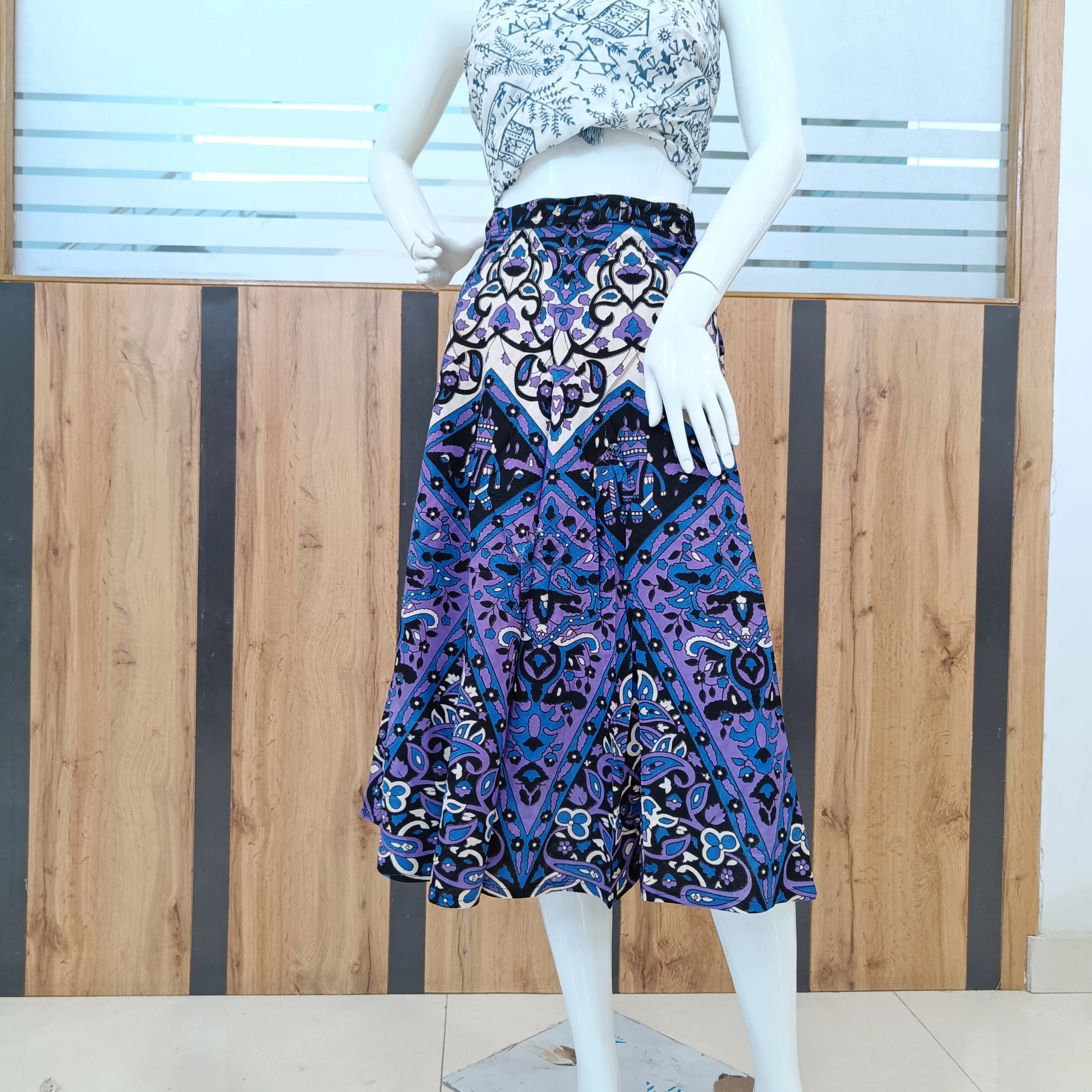 Indian Cotton Wrap Skirts Bohemian Wrap Indian Ethnic Knee Length Skirt Gypsy Festival Flamenco Women Girls Casual Wear  Skirt