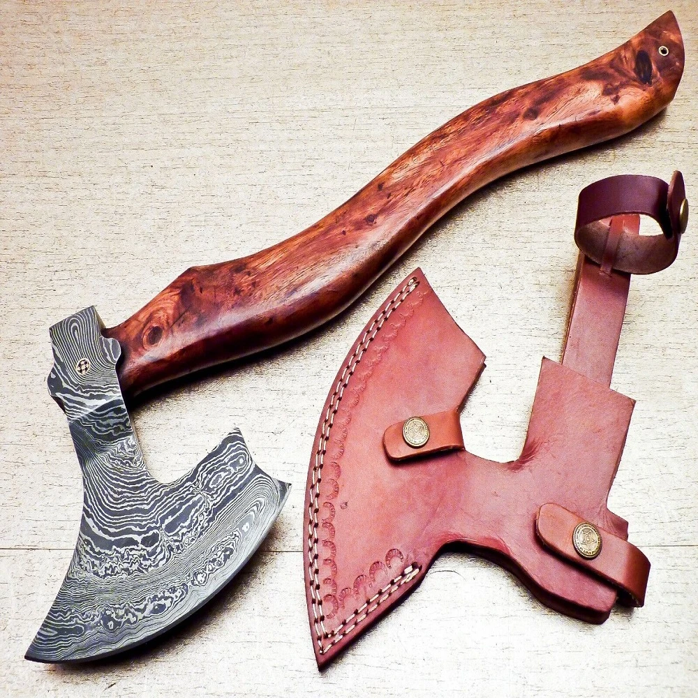Custom 2024 New best quality Handmade Damascus Steel tomahawk Viking Axe Rose Wood Handle Whole sale Hand Forged Survival Axe