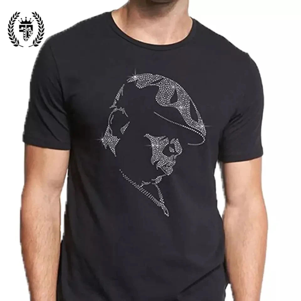 Custom Wholesale High Quality Rhinestone T-shirt 100% Cotton Women Round Neck Oversized Tee Puff Print T shirt