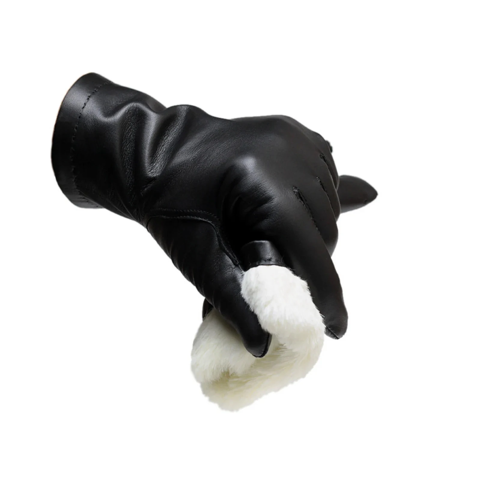 Fashion Women Winter Warm Suede Leather Touch Screen Glove Female Faux Rabit Fur Embroidery Plus velvet thick driving gloves