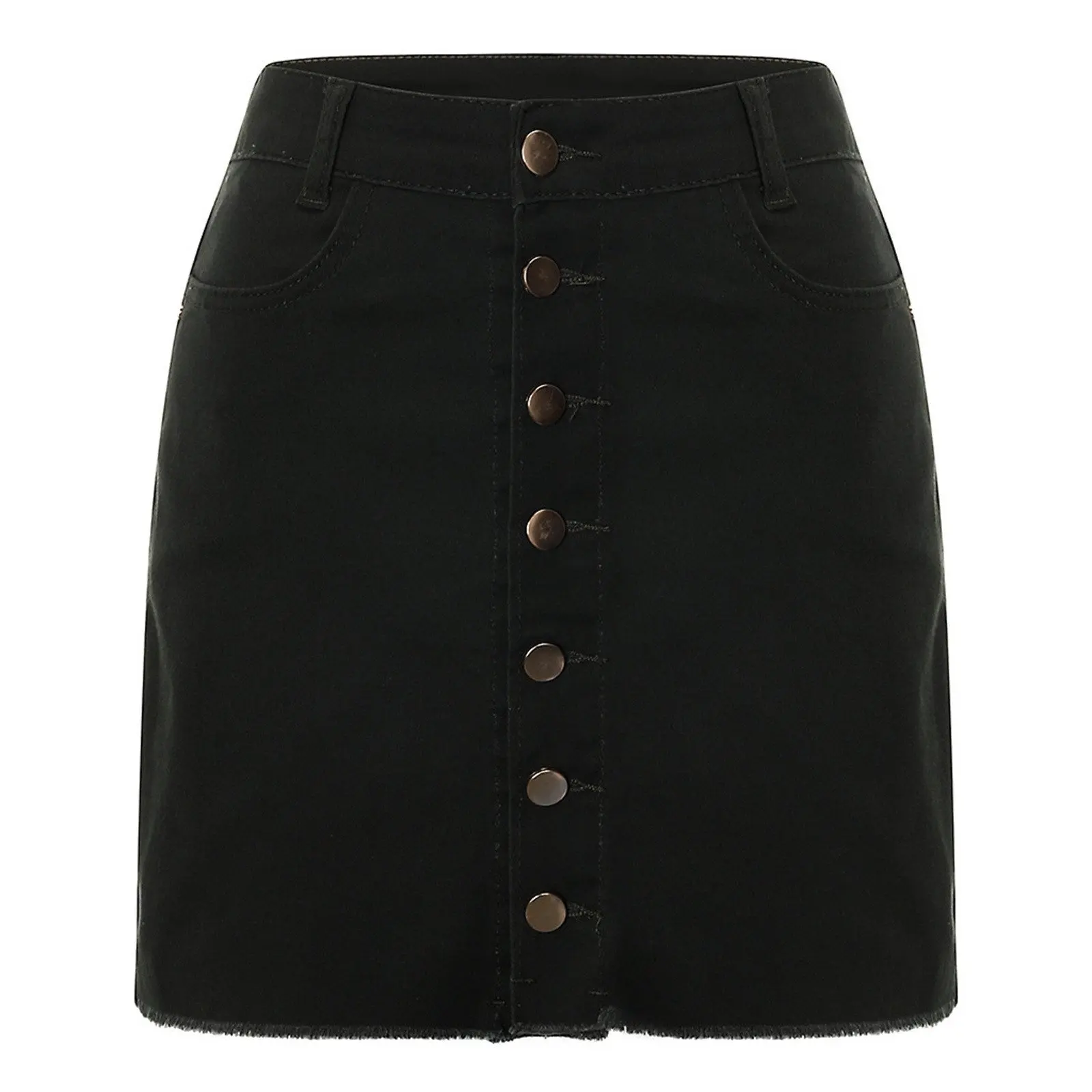 Women Summer Skirt Jeans High Waist Slim Splice Button Denim Shorts Beach Skirt