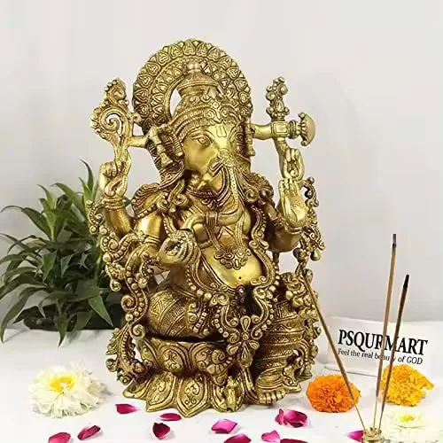 Lord Ganesha Brass Statue Sitting On Lotus Home decorrelate for Temple Ganesha Height 16 inch
