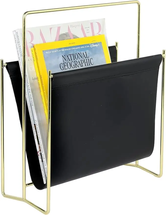 Hammered Design Metal Magazine Rack Space-Saving Bookshelf Storage Holders Golden finishing