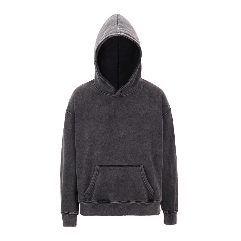 Heavy weight 430gsm French terry black pigment dye hoodies plus size stone wash men hoodie
