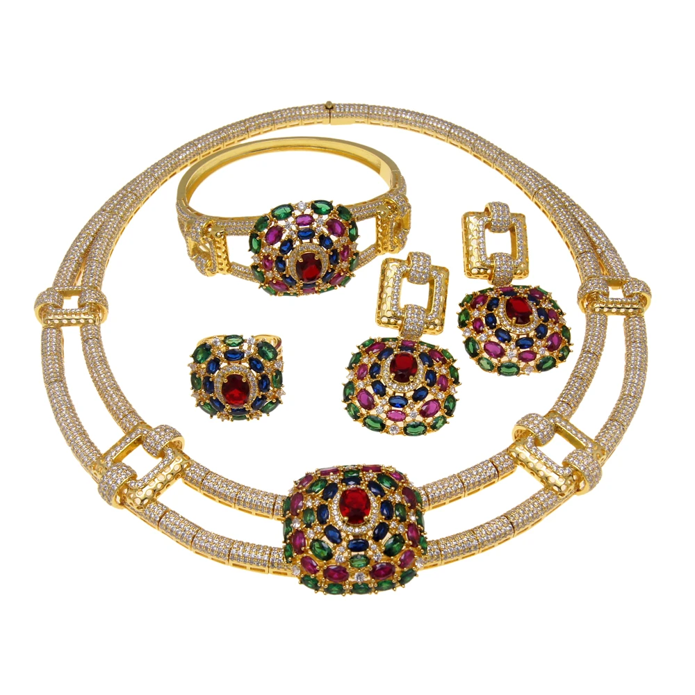Zhuerrui Hot Selling Artificial American Diamond Jewelry Set Ladies Fashion Jewelry Set zircon jewelry set HZ211205211