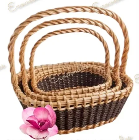 Cane Bamboo Oval Basket for Multipurpose Uses for Hamper Chocolate Flower Pooja Cane Basket Festival Gifts  Set of 3 baskets