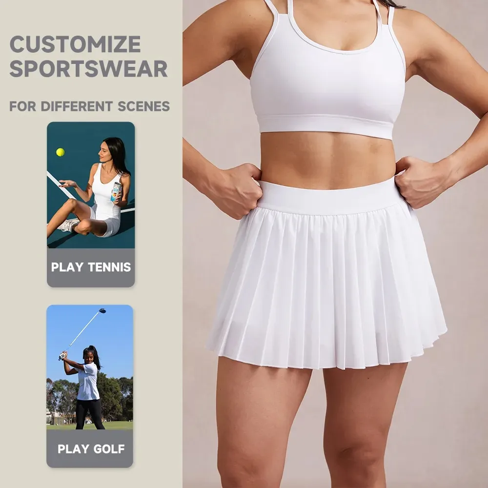 Summer Women Sportswear Clothes Pleated Gym Tennis Skirts  Shorts With Pockets Workout Pickleball Skirt