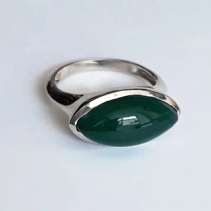 Antique Look Sterling Silver Malachite Cabochon Gemstone Bezel Set Ring Gemstone Silver Rings