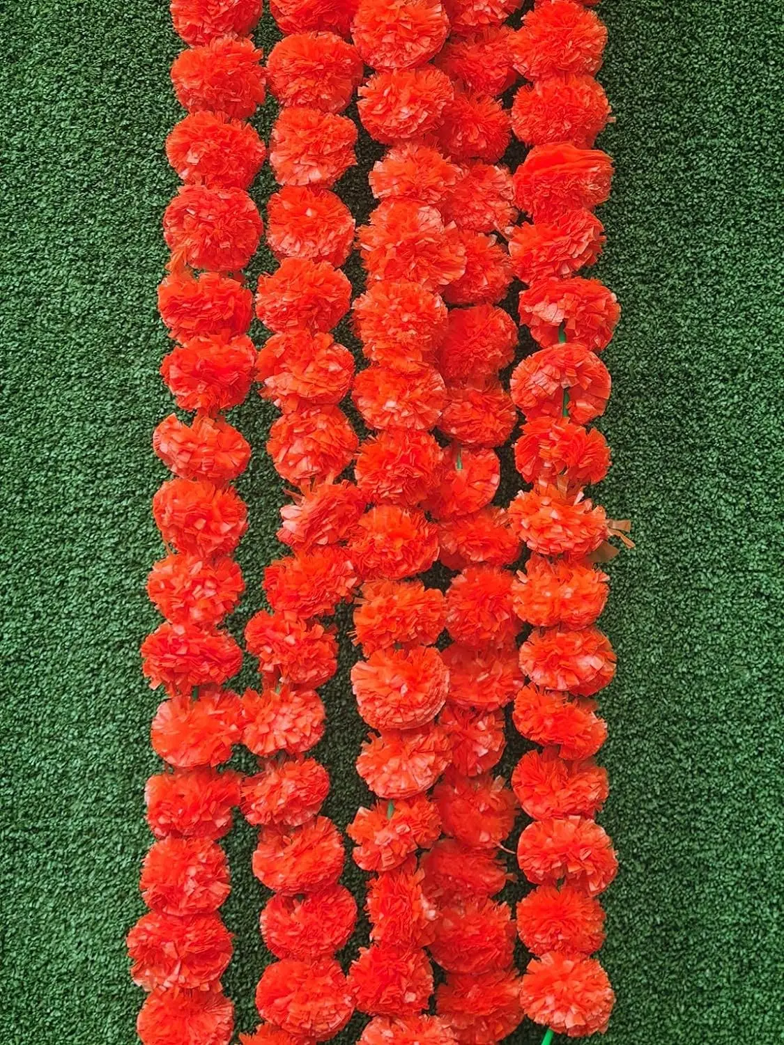 Orange Flower Garlands 5-Foot Long Marigold  Artificial Plastic Material Parties Celebrations New Year Indian Weddings Theme