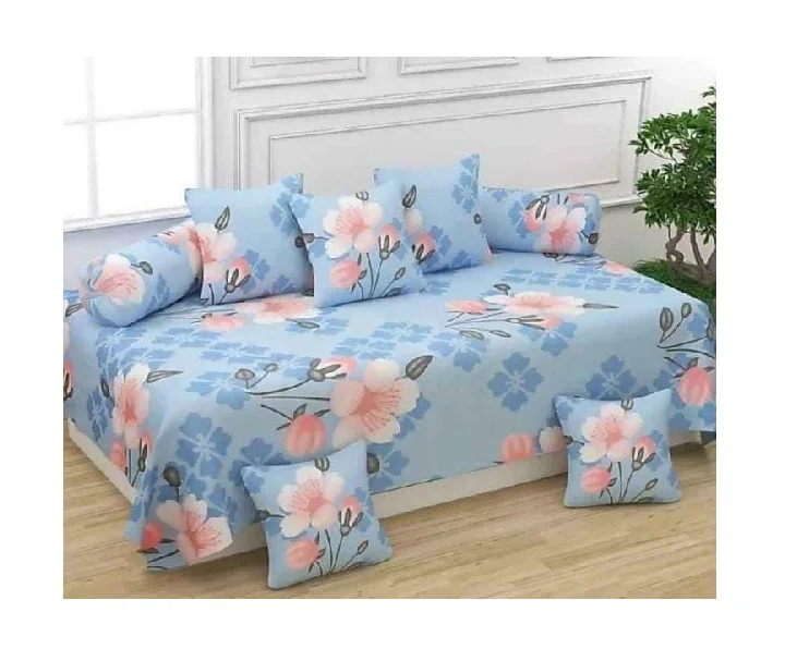 Supersoft Rosaria Glace Cotton Fabric Diwan (1+2+5) 8 PC Set for Bedding with Simple PVC Packing for Home and Hotel