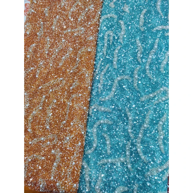 Fully Beads and Pearl Detailing Embroidered Designer Net Fabric for Women Western and Traditional Dress Evening Dress Fabric