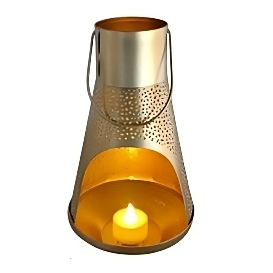 Votive Candle Holder Unique Style With Handle Golden Color Laser Cut Design Modern Lighting Decor for Home & Office Use