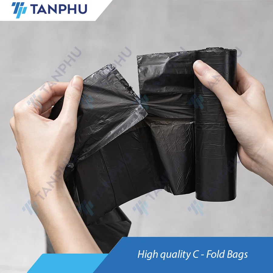 PE Plastic Packaging Material Flat C-Fold Bag Trash Bin Can Liners Viet Nam Mill