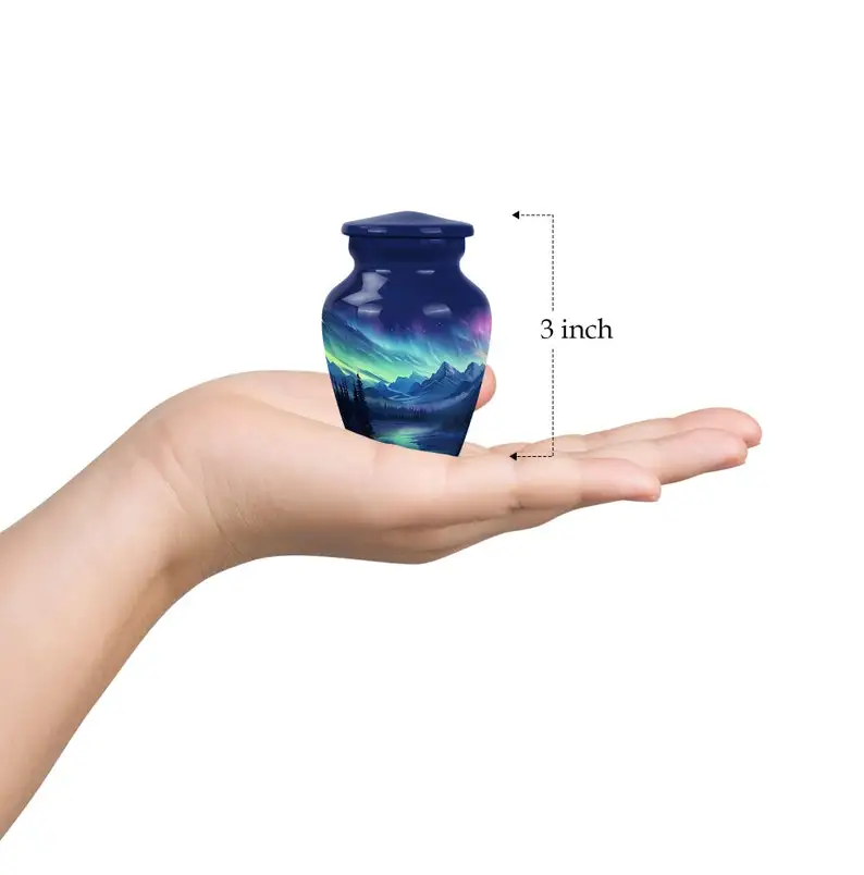 Northern lights Mountain Lake Urns For Cremation Ashes Modern Urns For Human Ashes Keepsake Decorative Urns For Ashes Night Sky