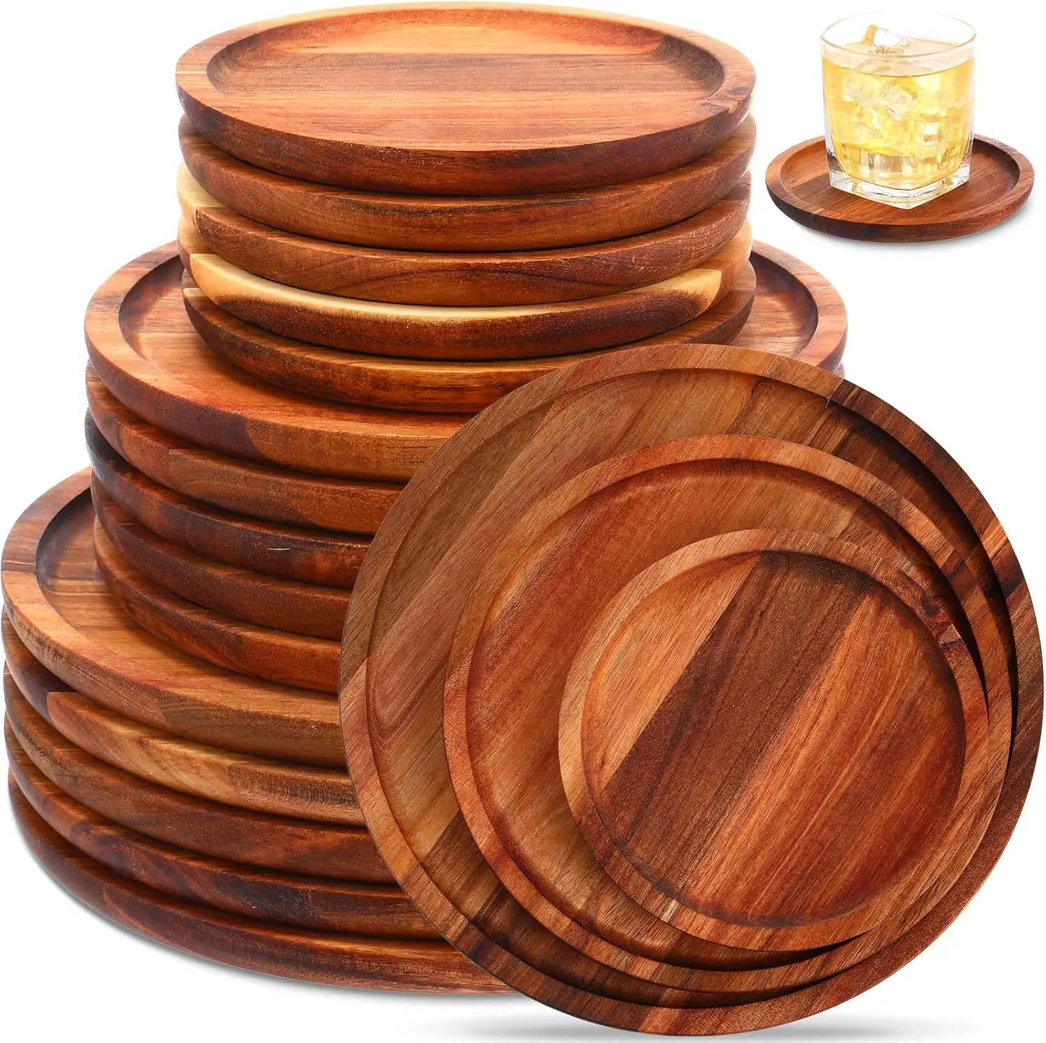 Luxury round safe wood and metal dishes and plates with marble-like patterns Hot selling for high-end dining and restaurant use