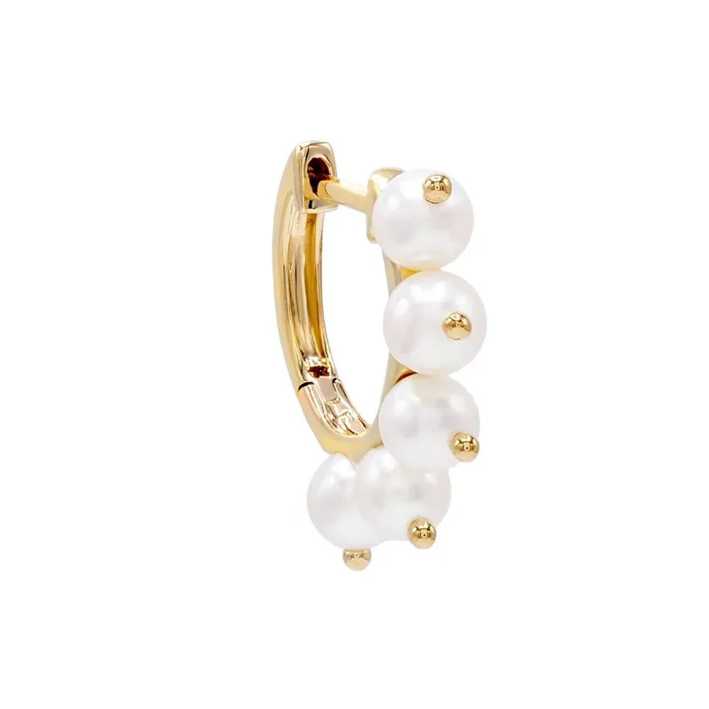 Natural Real Ocean Sea Pearl Dangle Huggie Hoop Earrings Solid 14K Yellow Gold Handmade Jewelry Manufacture