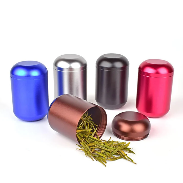 Newel Wholesale Titanium Aluminum Alloy Tin Mini Tea Jar  for Portable Sealed Herb Tea Leaves Coffee and Foods
