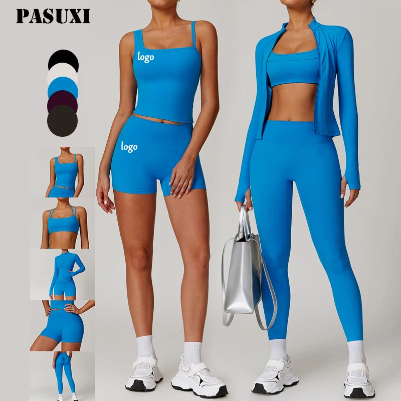 Оптовая продажа комплект женской одежды PASUXI из 3 предметов для фитнеса йоги тренировок бесшовный спортивный костюм с длинным рукавом толстовка