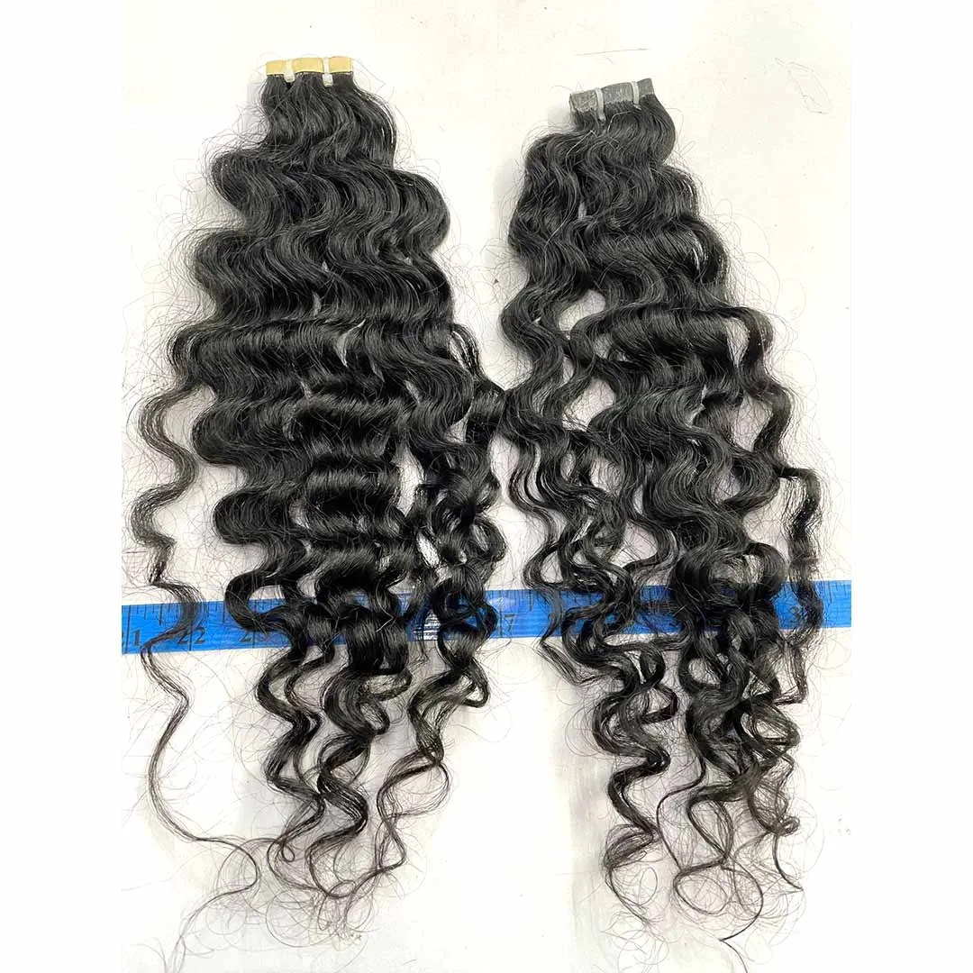 RAW INDIAN CURLY TAPE IN HAIR EXTENSIONS WITH ALIGNED CUTICLES 100% BEST QUALITY HAIR EXTENSIONS LONG LASTING INDIAN HAIR