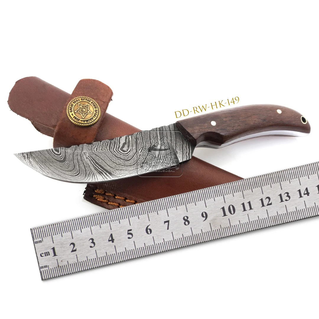 Custom Made Damascus Steel Knife DD-RW-HK-144 192 Layers Exotic Rosewood Handmade Hunting Pocket Knife Stainless Leather Sheath