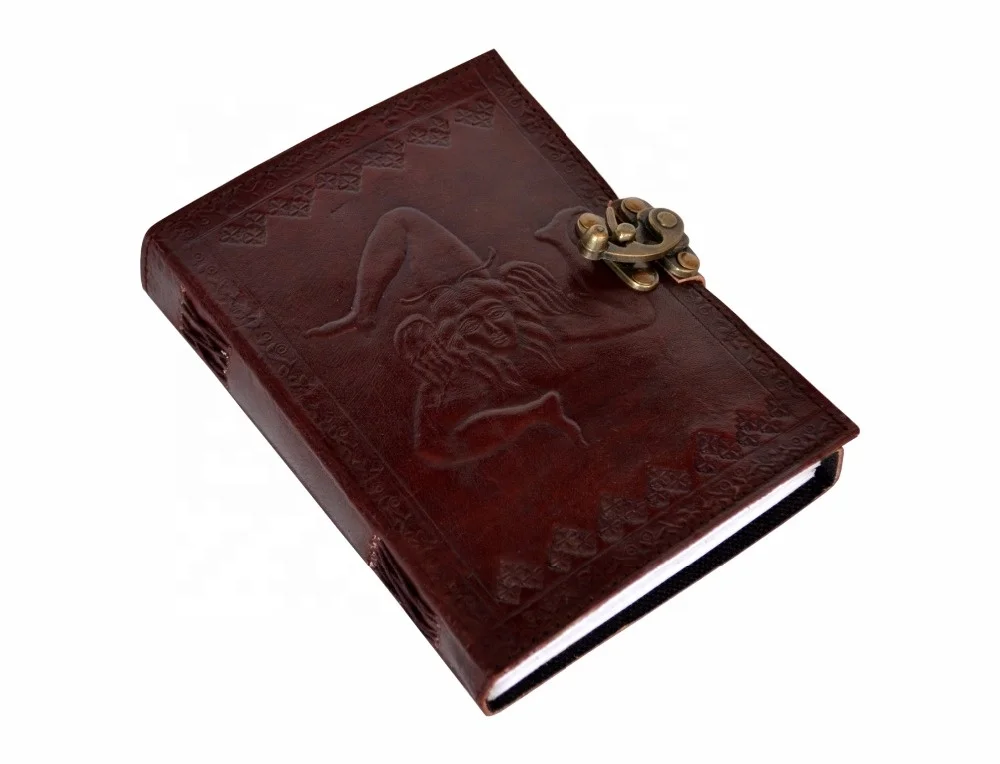 Medusa Symbol Embossed Handmade Leather Journal Brown Hardcover Diary Notebook With Blank White Paper And Antique Metal Lock
