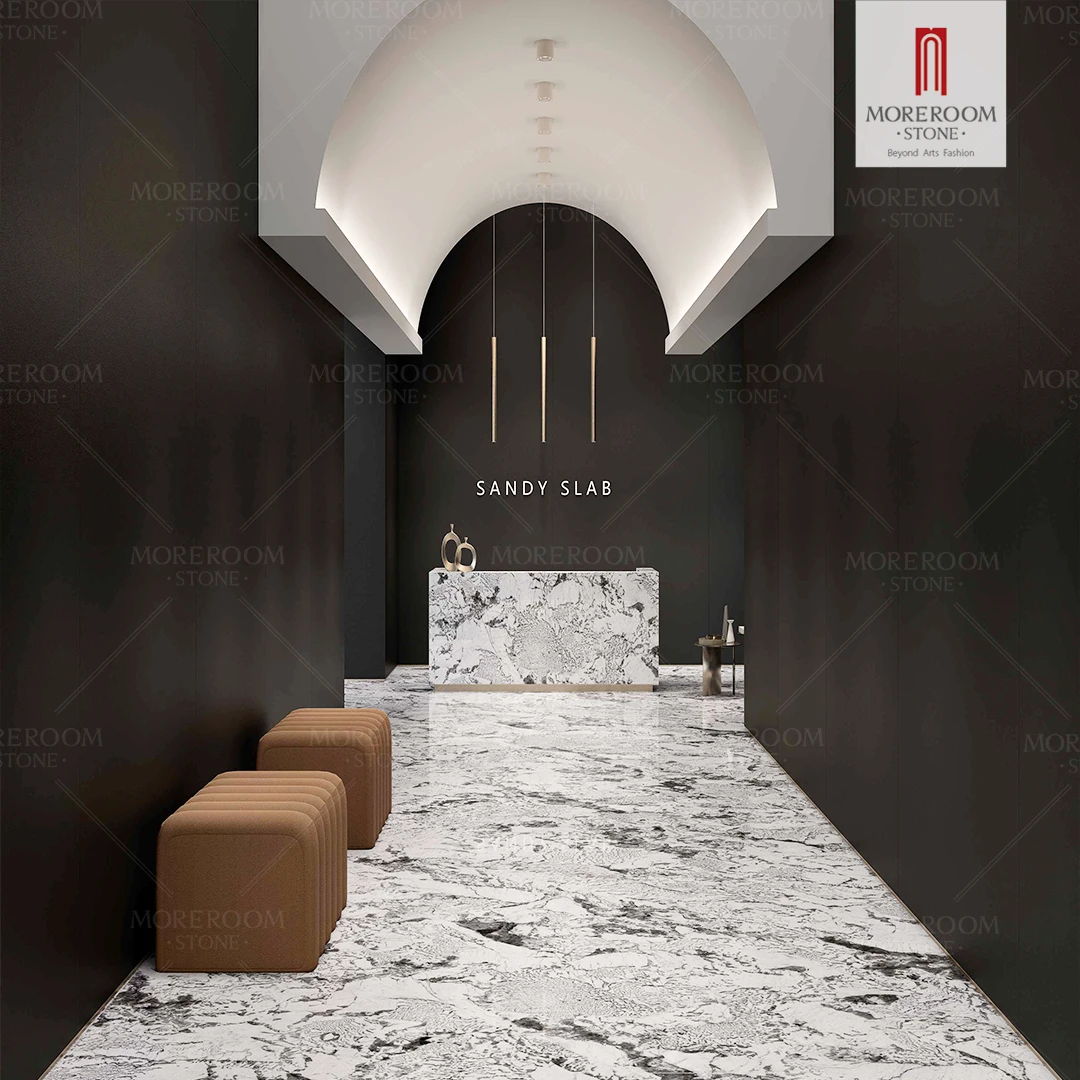Luxury Texture Pure Black Marble Sintered Stone  Slab for Countertop