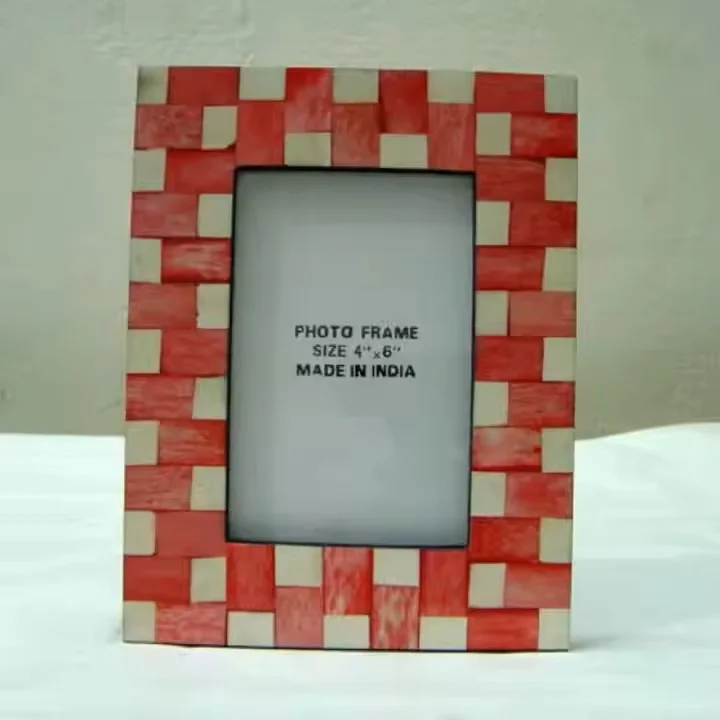 Handmade Modern Photo Frames Bright Red Color with Green Line Acrylic Wood Metal Material for Photo Display Loving Memories