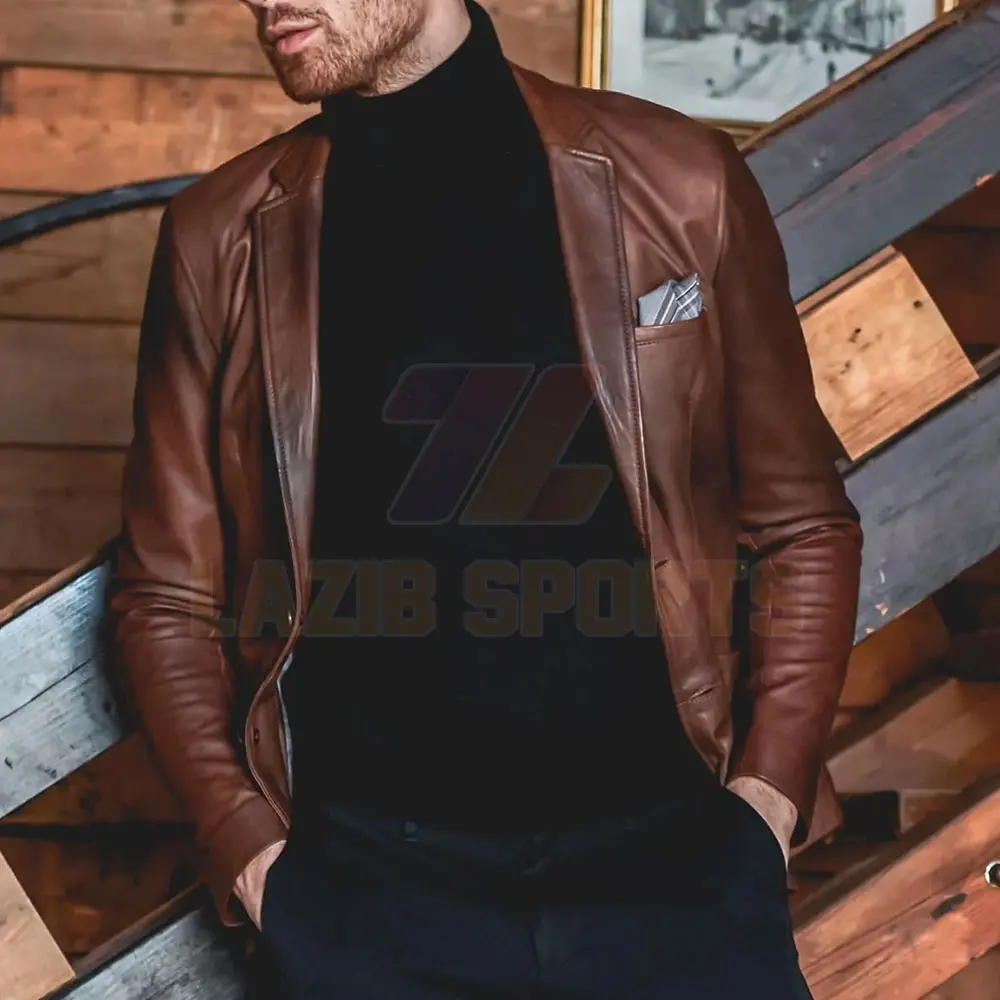 Fine Quality Natural Cow Leather Blazer Wine Brown For Men / Natural Cow Skin Leather Blazer Mens