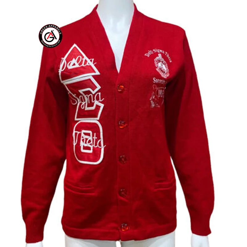 Delta Soror Embroidery Ladies Acrylic Cardigans Sweater | Sorority Embroidered Women Custom Made sweater