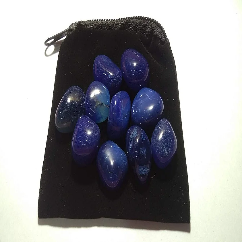 WHOLESALE NATURAL HEALING CRYSTAL  BLUE ONYX  TUMBLES/PEBBLES :  GEMSTONE HIGH QUALITY BLUE ONYX  POLISHED TUMBLED STONE