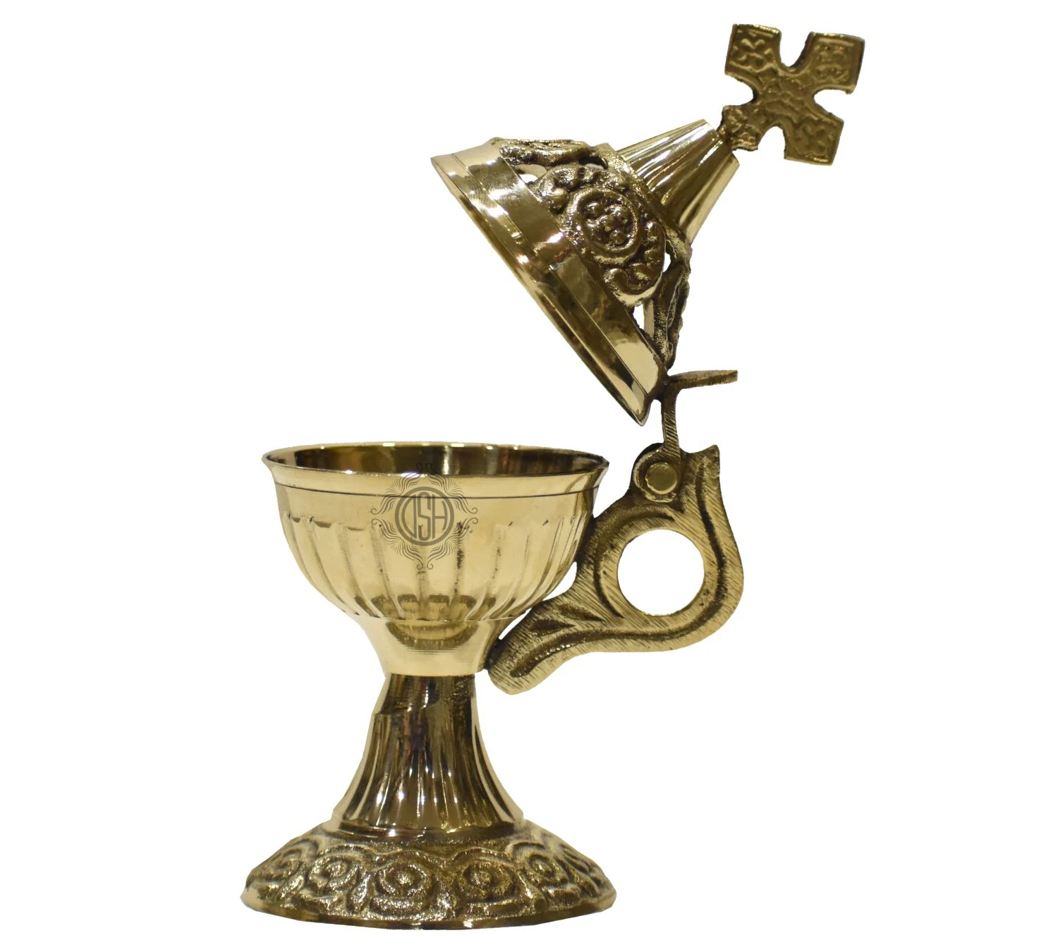 New Latest Design Brass Incense Burner Charcoal Loban Sambrani Dhoop Bakhoor Burner With Handle For Home .