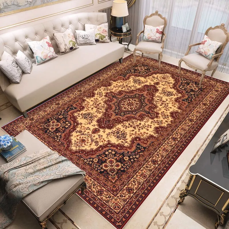 European-style Rugs Retro Ethnic Style Crystal Velvet Carpet Large Area Bedroom Carpets Simple Sofa Coffee Table Rug Living Room