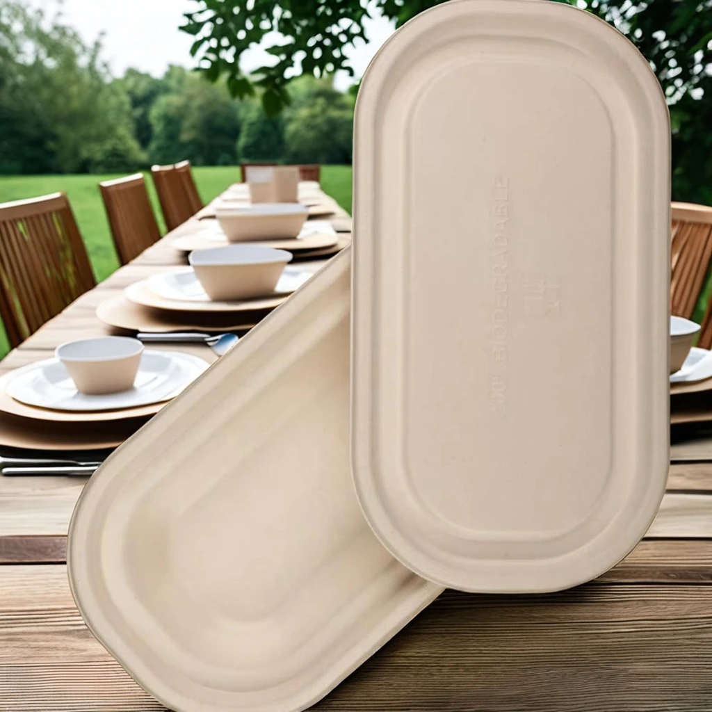 100% Natural Biodegradable Compostable Sugarcane Bagasse Disposable Round Container with Lid Food Use Wedding