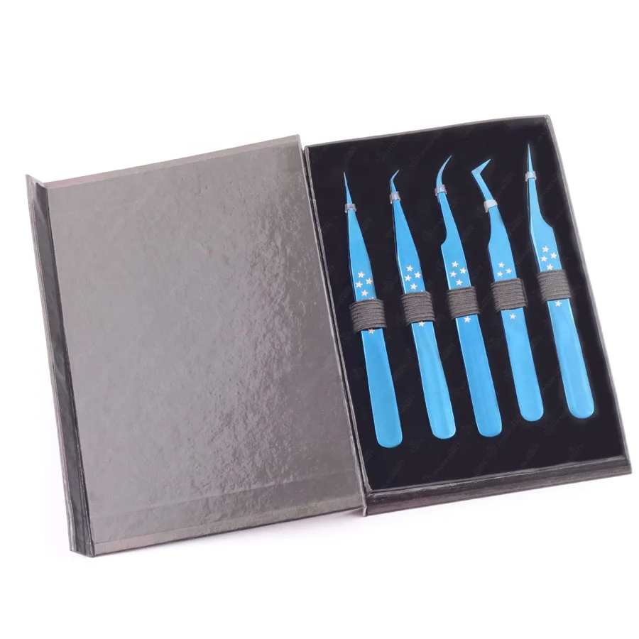 Lash Extension Tweezers Bulk Volume Eyelash Tweezers Plasma Black With Matching 5 Pieces Box Packing Custom logo