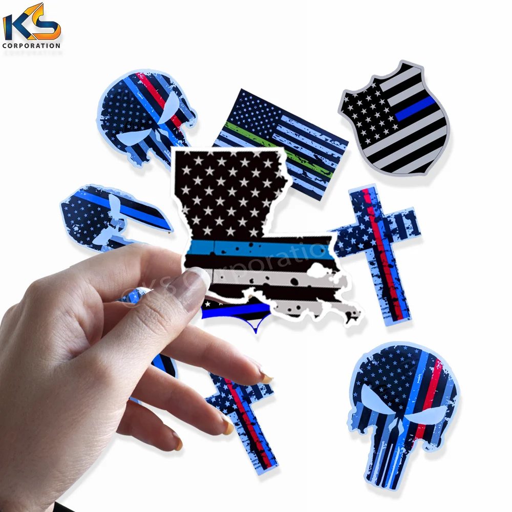 Custom USA Flag with Blue Line vinyl sticker Outdoor Waterproof USA Car Sticker thin blue red line flag stickers
