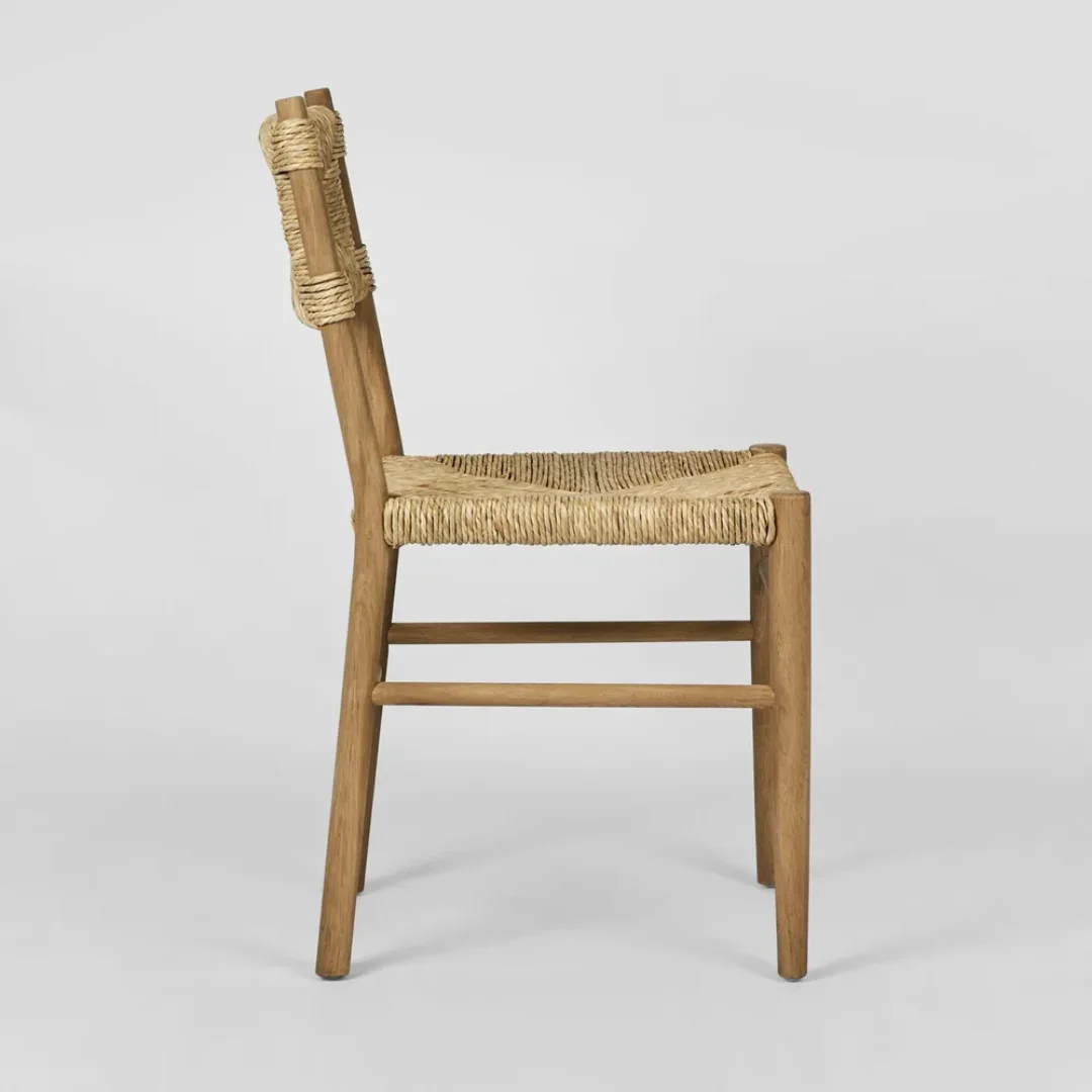 Outdoor Dining Chair with Teak Wood Frame Rattan Wicker Rope Garden Furniture for Hotel Courtyard Villa Leisure for Living Room